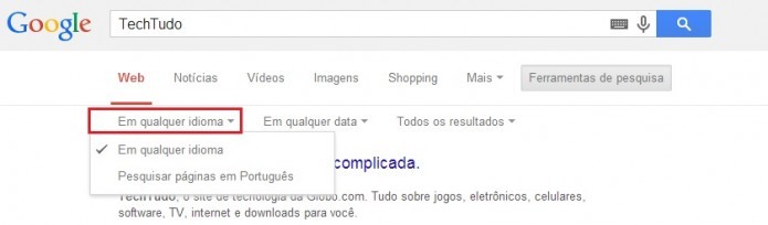 É possível colocar a pesquisa apenas em português (Reprodução/Taysa Coelho)