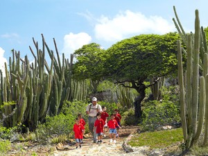Turistas passeiam no Parque de Arikok, com ambiente desértico e cactos (Foto: Divulgação/Aruba Tourism Authority)