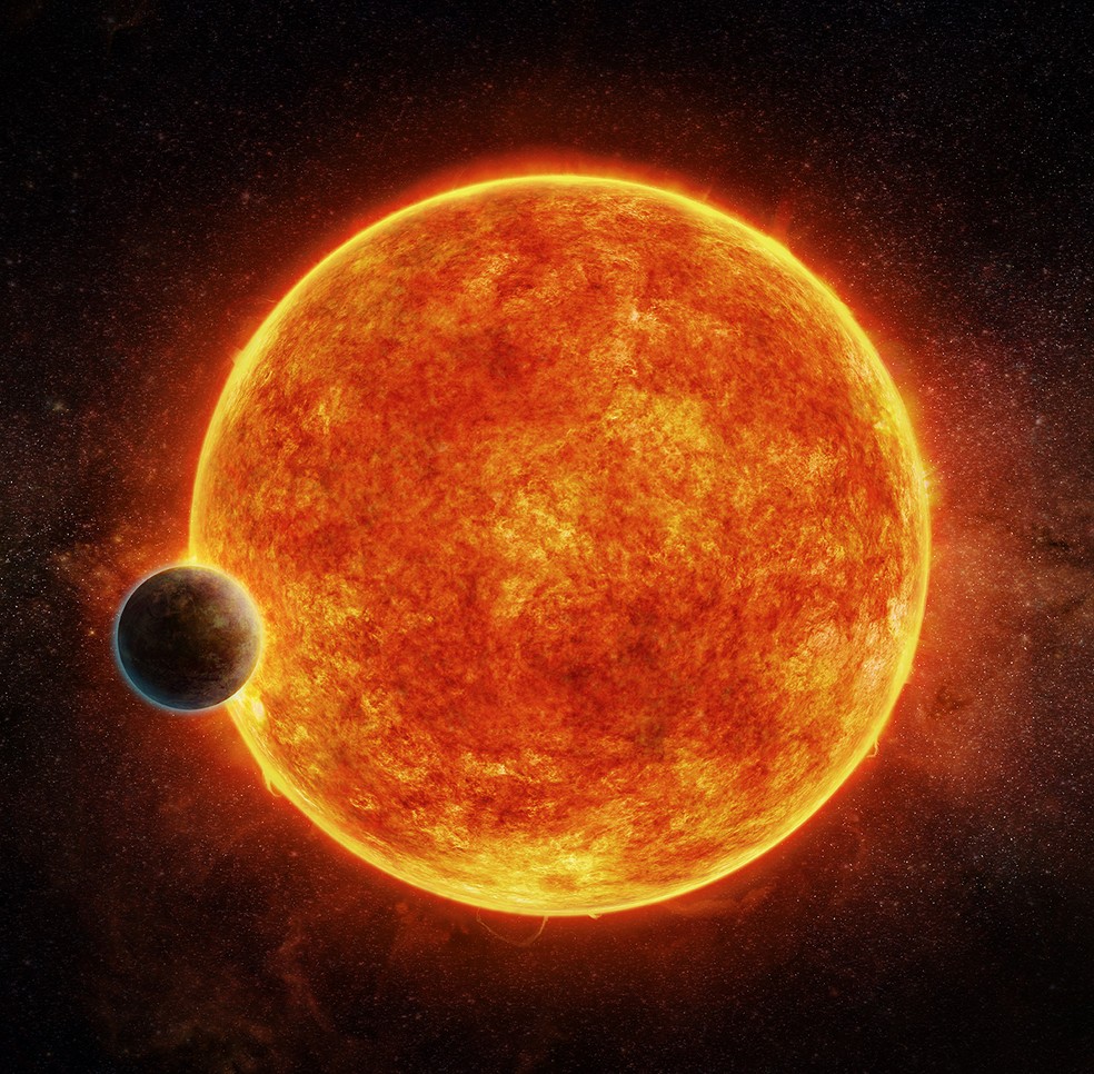 Ilustração mostra a estrela LHS 1140 e seu exoplaneta (Foto: M. Weiss/CfA)