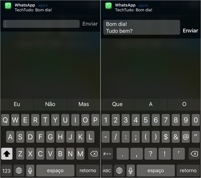 Respondendo mensagem a partir da tela de bloqueio do iOS (Foto: Reprodução/Helito Bijora)