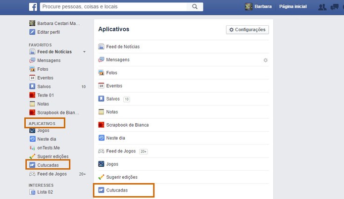 Acesse o menu do Facebook para encontrar o item de Cutucadas (Foto: Reprodução/Barbara Mannara)