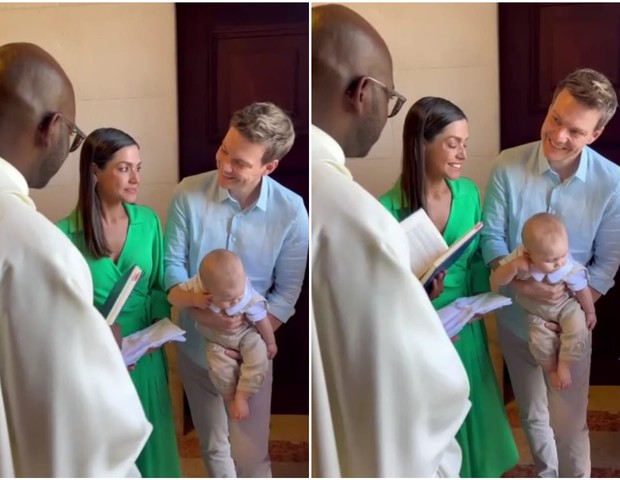 Thaís Fersoza e Michel Teló batizam Miguel, filho da atriz Manuela Duarte e do escritor Gustavo Reiz (Foto: Reprodução/Instagram)