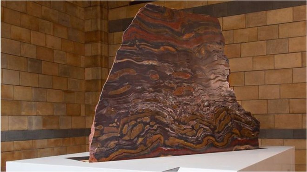 As listras refletem os distintos mineirais que compõem a rocha (Foto: Museu de História Natural de Londres)
