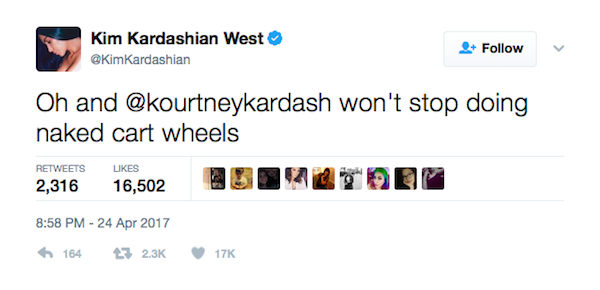 A revelação feita por Kim Kardashian sobre sua irmã, Kourtney Kardashian (Foto: Twitter)