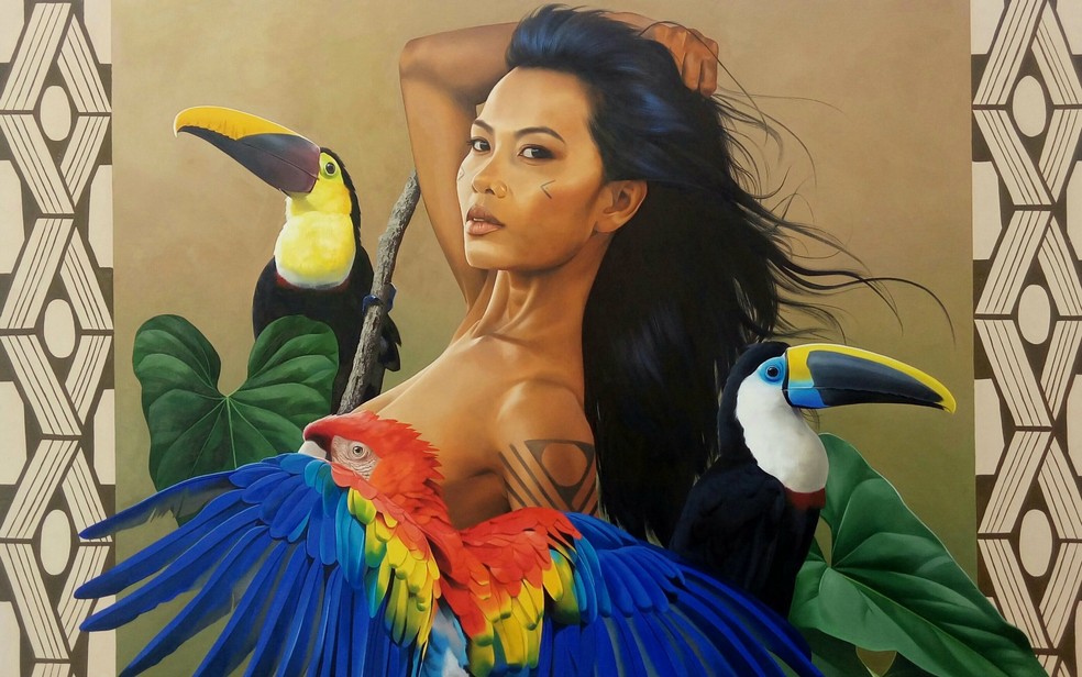 Jovem ndia retratada na obra pertence  etnia Kalapango, da regio do Xingu (Foto: Petterson Silva/ Arquivo pessoal)