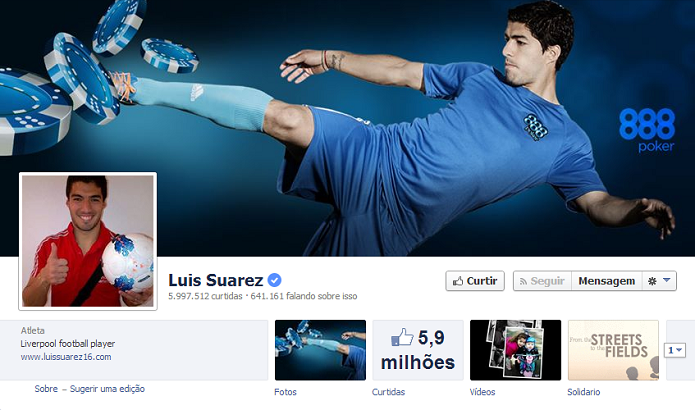 Luis Suarez do Liverpool tem 5,843,599 de fãs no Facebook (Foto: Reprodução/Facebook)