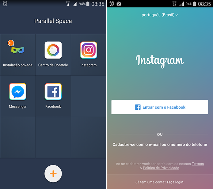 No Parallel Space você pode ter múltiplas contas do Instagram no mesmo Android (Foto: Reprodução/Filipe Garrett)
