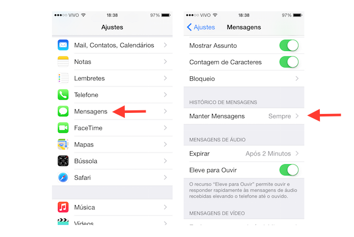 Acessando as opções do histórico de mensagens do iOS 8 (Foto: Reprodução/Marvin Costa)