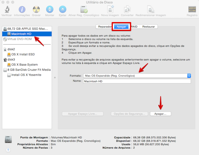 Formatando a partição em que o OS X será instalado (Foto: Reprodução/Helito Bijora)