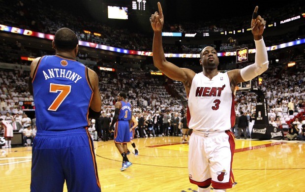 Carmelo Anthony e Dwyane Wade, Miami Heat x New York Knicks (Foto: Agência AP)