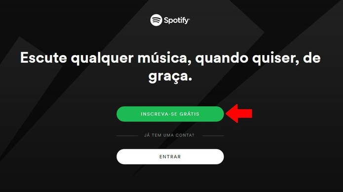 Faça login ou crie conta no Spotify (Foto: Reprodução/Rodrigo Fernandes) Faça login ou crie conta no Spotify (Foto: Reprodução/Rodrigo Fernandes)