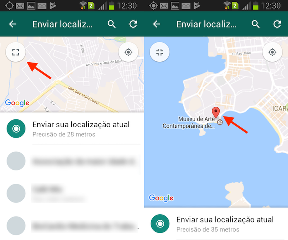 Ação para abrir em tela cheia o mapa do WhatsApp para Android (Foto: Reprodução/Marvin Costa)