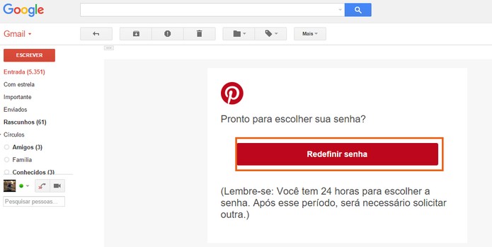 Escolha o botão para redefinir a senha do Pinterest (Foto: Reprodução/Barbara Mannara)