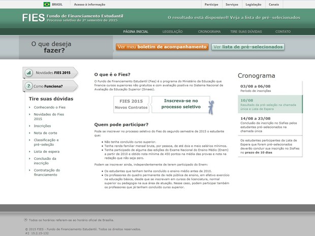 Lista de estudantes pr-selecionados para o Fies j est disponvel no site do programa (Foto: Reproduo/Divulgao)