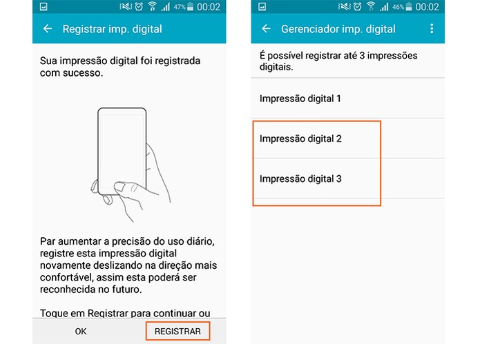Confirme o registro e note que a digital foi adicionada no Galaxy S5 (Foto: Reprodução/Barbara Mannara)