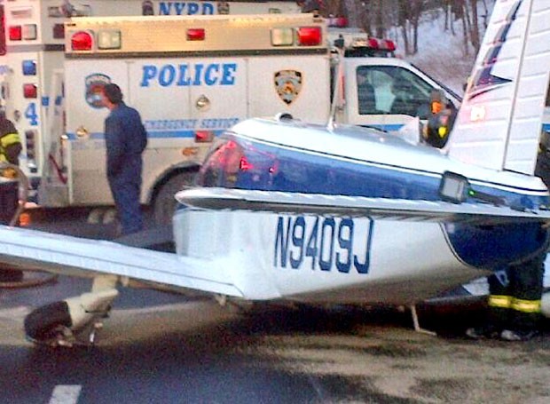 Piloto Michael Schwartz teve que fazer pouso de emergência após avião ter problemas (Foto: New York City Police Department/AP)