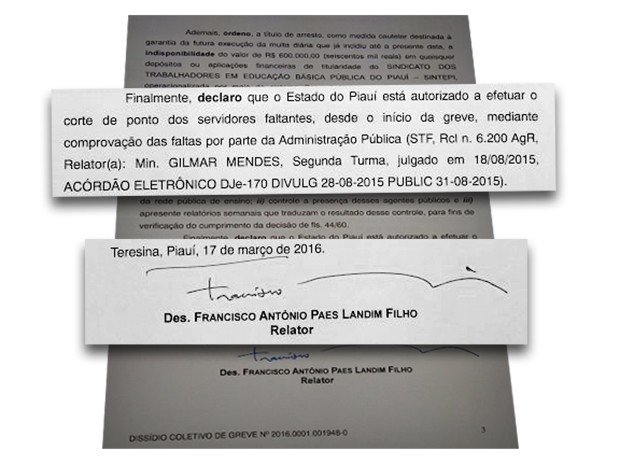 Decisão do Tribunal de Justiça sobre greve dos professores do estado do Piauí (Foto: Tribunal de Justiça)