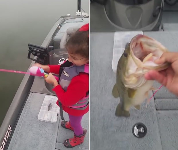 Menina fisgou peixão com vara de pescar da Barbie  (Foto: Reprodução/YouTube/Ram Mehta)