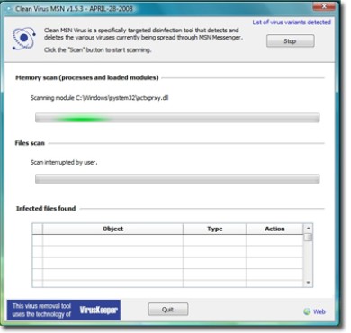 screenshot de CleanVirus MSN