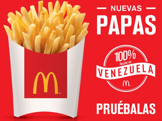 Substituídas por mandiocas fritas em janeiro, batatas retornam aos McDonald's da Venezuela (Foto: Reprodução/Twitter/McDonalds_VE)