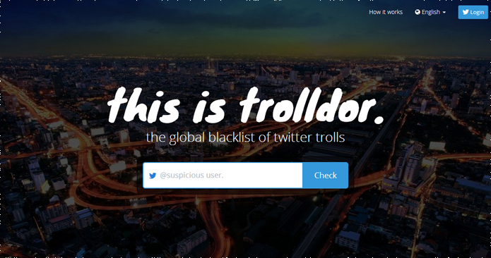 Site promete ser uma lista de trolls conhecidos no Twitter (foto: Reprodução/Trolldor)