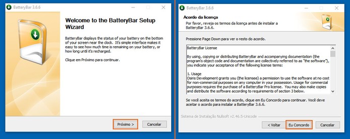 Inicie a instalação do programa gratuito BatteryBar no notebook com Windows 10 (Foto: Reprodução/Barbara Mannara)