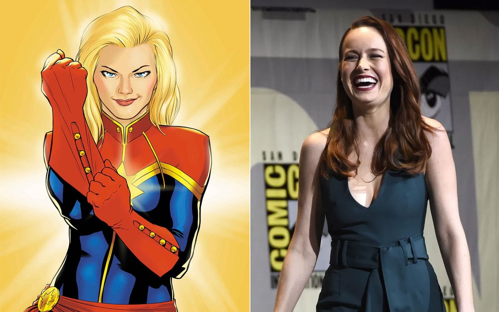 Brie Larson interpretará Carol Danvers, a Capitã Marvel  (Foto: Divulgação e Chris Pizzello/Invision/AP)