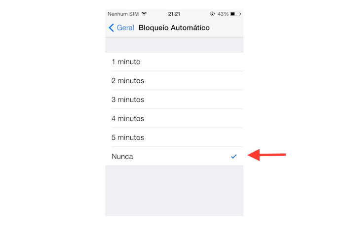 Redefinindo o tempo de bloqueio automático do iOS (Foto: Reprodução/Marvin Costa)