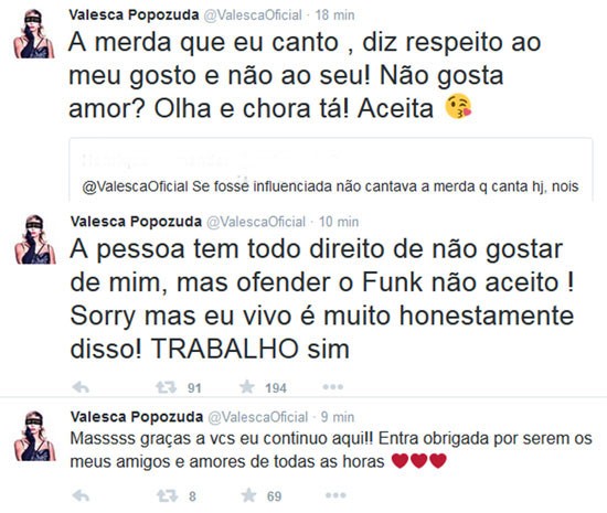 Valesca Popozuda discute com fã em rede social (Foto: Twitter/ Reprodução)