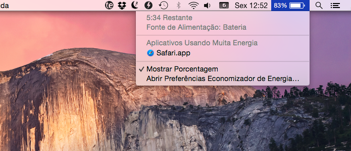 Verifique a porcentagem da bateria antes de guardar seu MacBook (Foto: Reprodução/Helito Bijora)