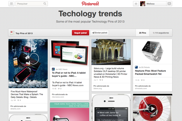 Lista de 'top pins 2013' do Pinterest em Tecnologia (Foto: Reprodução/Pinterest) Lista de 'top pins 2013' do Pinterest em Tecnologia (Foto: Reprodução/Pinterest)