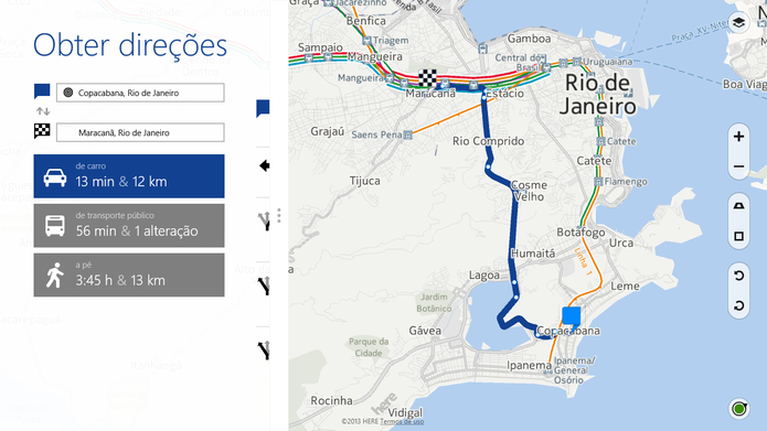 Here Maps, da Nokia, indica transporte público, caminhos e direções para navegação por carro (Foto: Reprofução/Elson de Souza)