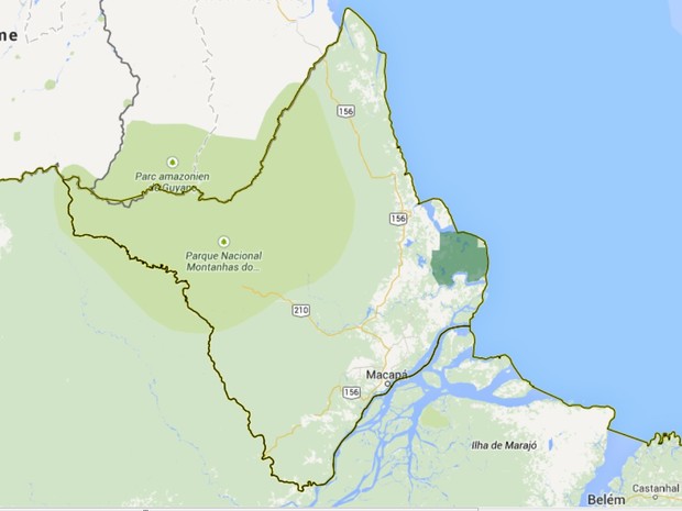 Incêndio atinge Lago Piratuba (em destaque no mapa), no Amapá (Foto: Divulgação/ICMBio)