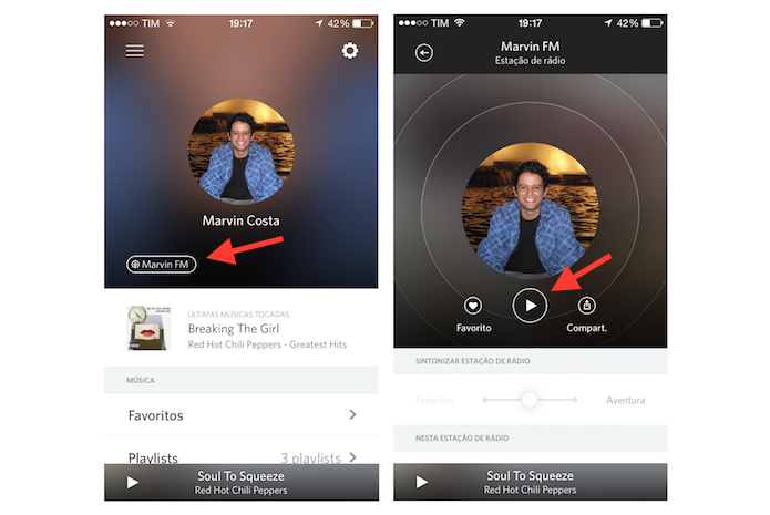 Iniciando uma rádio pessoal no Rdio para iPhone (Foto: Reprodução/Marvin Costa)