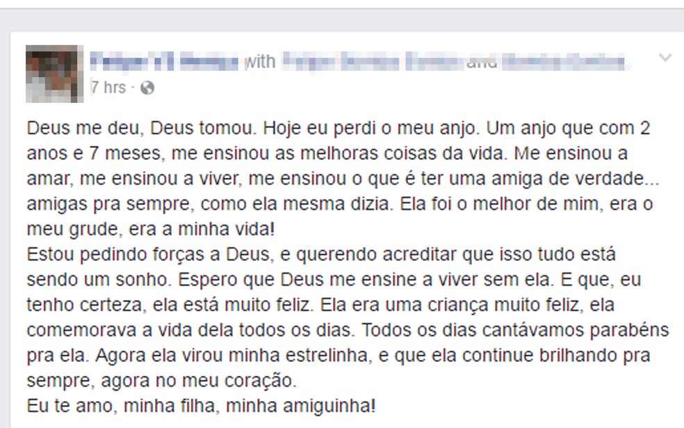 Mãe escreveu sobre a morte da filha em rede social (Foto: Reprodução Facebook)