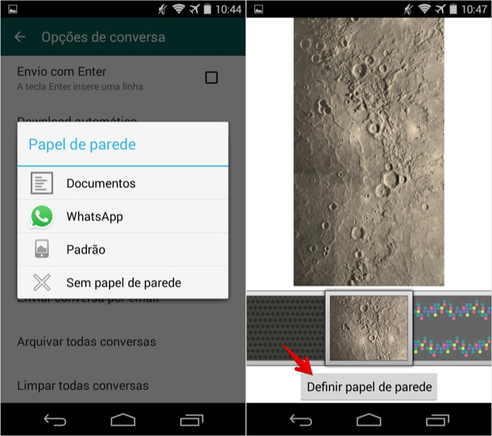 Aplicando papel de parede à tela de chat do WhatsApp (Foto: Reprodução/Helito Bijora) Aplicando papel de parede à tela de chat do WhatsApp (Foto: Reprodução/Helito Bijora)
