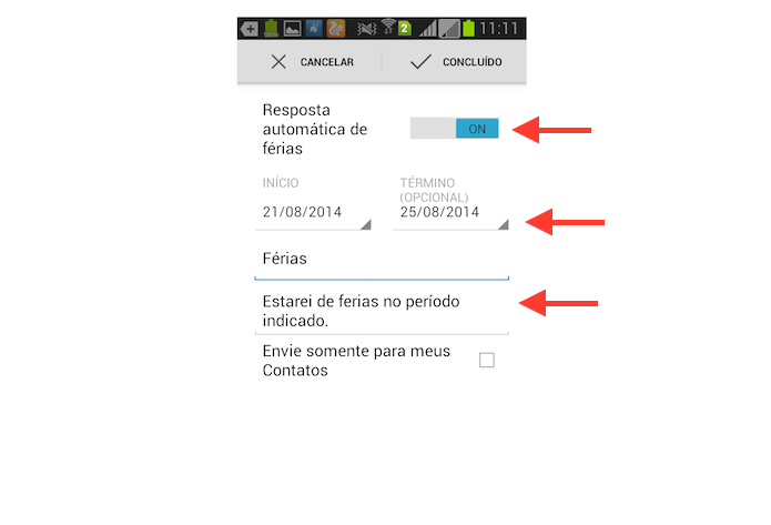Configurando uma mensagem de férias no aplicativo do Gmail para Android (Foto: Reprodução/Marvin Costa)