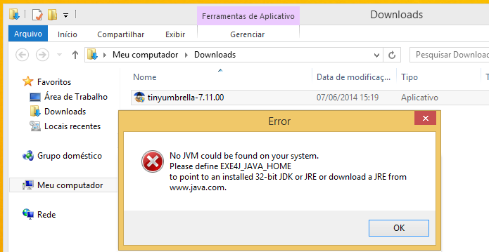 Mensagem de erro sobre o Java (Foto: Reprodução/Edivaldo Brito)