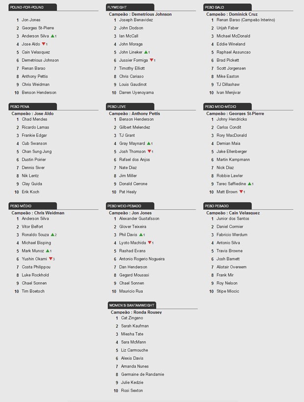 Reprodução ranking UFC 07/09/2013 (Foto: UFC)