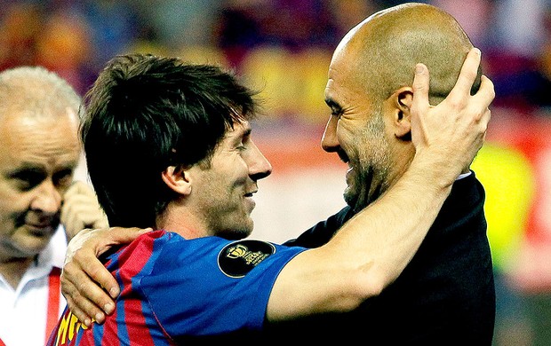 Guardiola e Messi na comemoração do Barcelona da Copa do Rei (Foto: AP)
