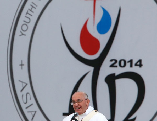 Papa Francisco fala durante a Jornada da Juventude Asiática. (Foto: Kim Hong-Ji, Pool/AP Photo)