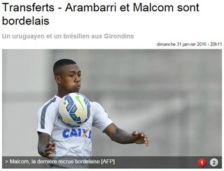 Bordeaux confirma contratação de Malcom (Foto: Reprodução/girondins.com) Bordeaux confirma contratação de Malcom (Foto: Reprodução/girondins.com)