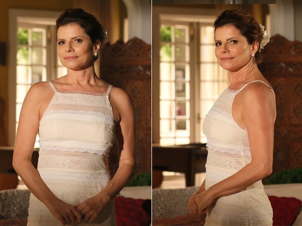 Débora Bloch grava cenas vestida de noiva (Foto: Isabella Pinheiro/Gshow)