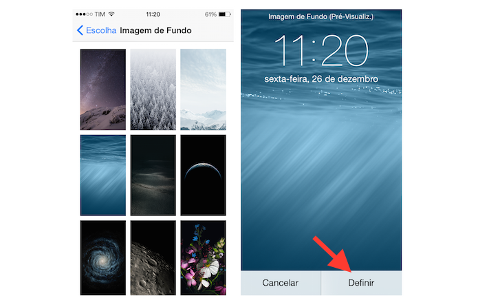 Escolhendo uma imagem de fundo para tela inicial do iOS (Foto: Reprodução/Marvin Costa)
