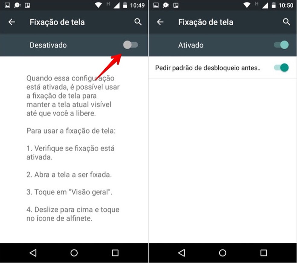 Ativando a fixação de apps na tela do Android (Foto: Reprodução/Helito Bijora)