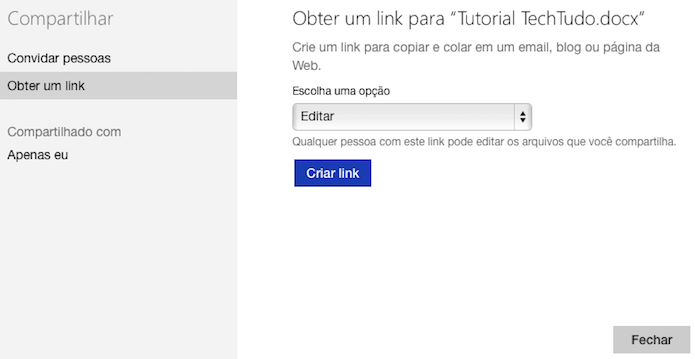 Criando link compartilhado (Foto: Reprodução/Helito Bijora)