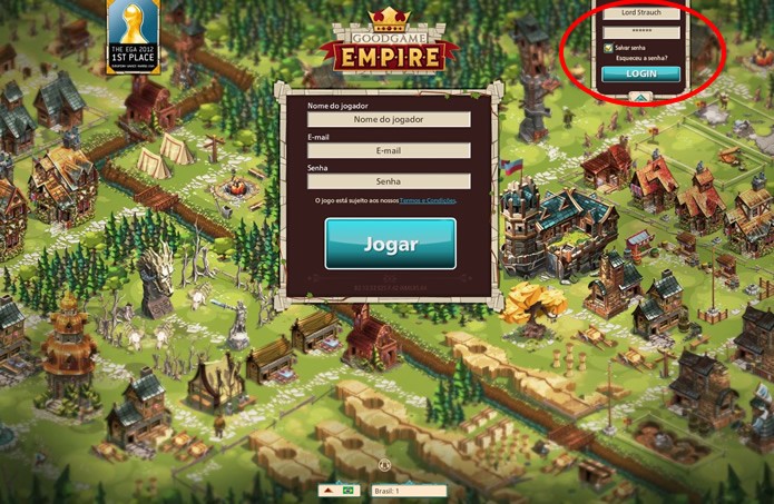 Para acessar sua conta do Goodgame Empire insira o usuário e a senha cadastrados no espaço indicado na figura (Foto: Reprodução/Daniel Ribeiro)