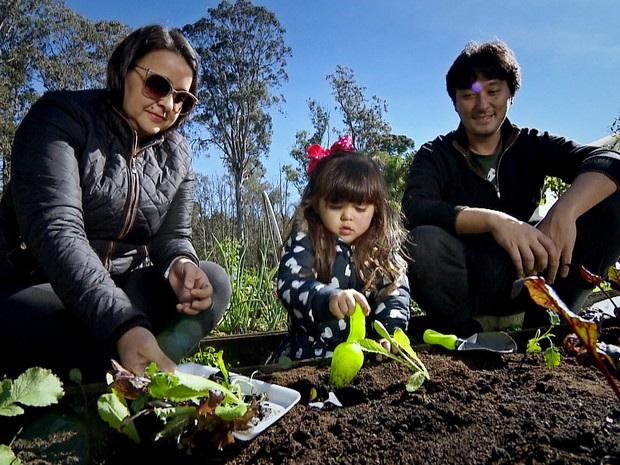 Clube da horta: sócios dispensam piscinas e passam dia plantando (Grep) (Foto: Globo Repórter)