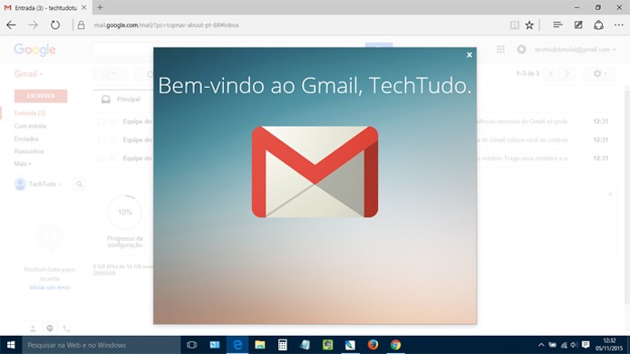 Tela de boas-vindas do Gmail (Reprodução)