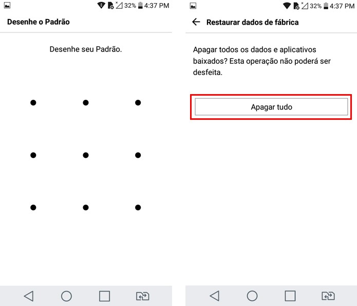 Confirme o reset no LG K10 Novo (Foto: Reprodução/Aline Batista) Confirme o reset no LG K10 Novo (Foto: Reprodução/Aline Batista)